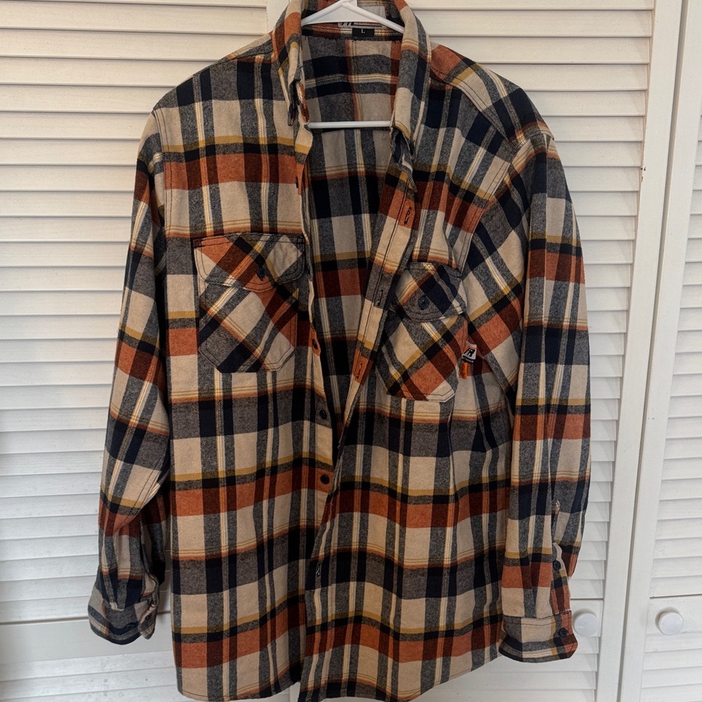 Men's Plaid Button Down Shirt - Orange and Blue
